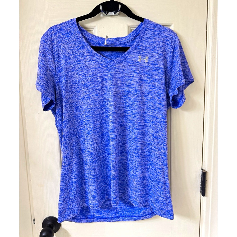 Under Armour HeatGear Women's Purple Heather V-Neck Stretch Tee Relaxed L